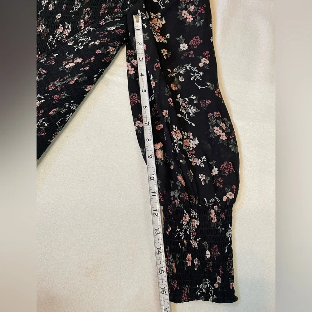 Reformation black Floral off shoulder long sleeve SmockedTop